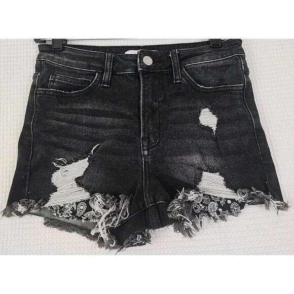 Vervet Los Angeles ~Woman Size S~ Black Denim Distressed Jean Shorts Stretch. - Picture 2 of 12